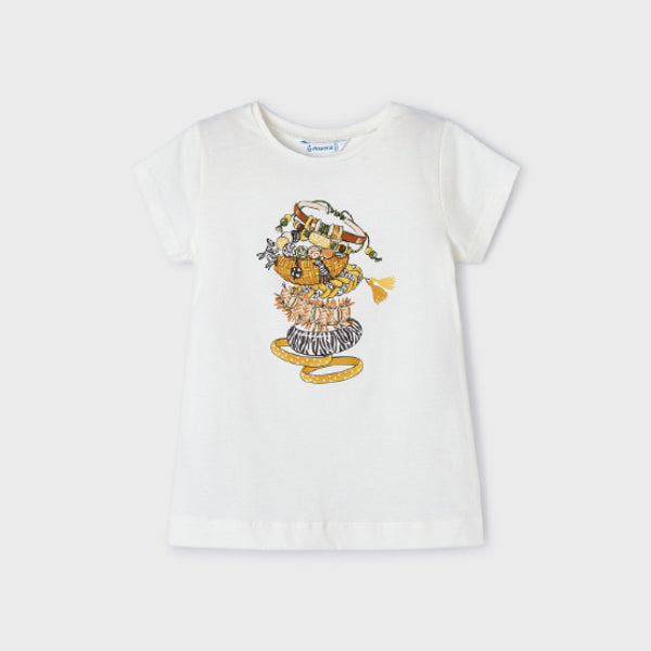 WHITE SHORT SLEEVE GRAPHIC PRINT  T-SHIRT FOR GIRLS