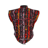 RED/BLACK KIMONO SPIRAL NEHRU COLLAR BLOUSE - ruffntumblekids