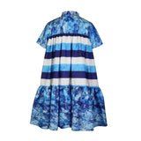 GIRLS BLUE AND WHITE ABSTRACT SWING DRESS