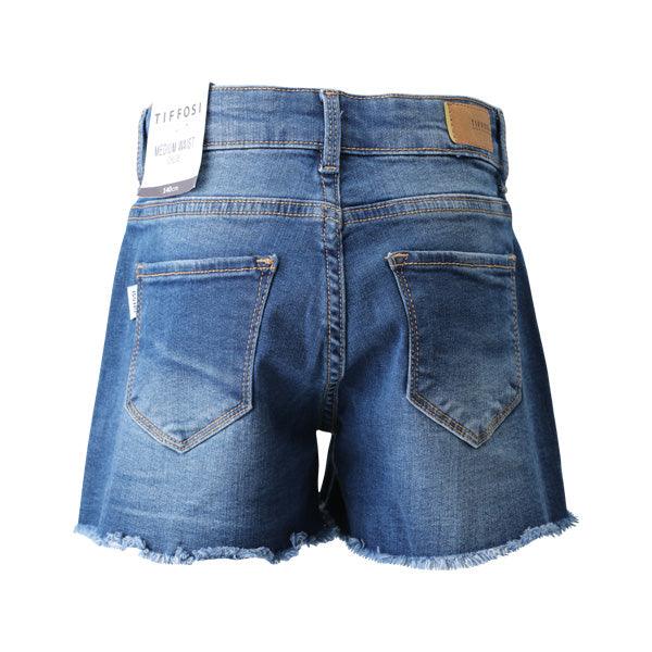 GIRLS BLUE DENIM BUM SHORT - ruffntumblekids