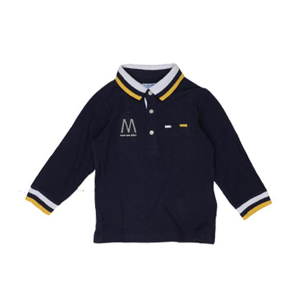 BLUE LONG SLEEVE TRI-COLOR POLO FOR BOYS - ruffntumblekids