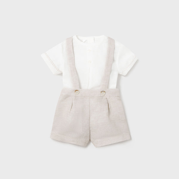 WHITE AND BEIGE BABY SHORT SET FOR BOYS