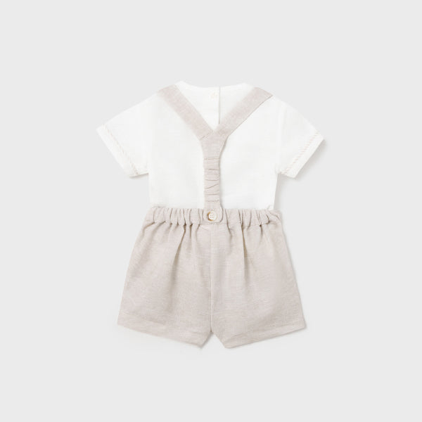 WHITE AND BEIGE BABY SHORT SET FOR BOYS