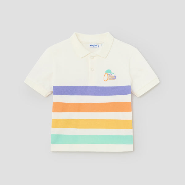 CREAM POLO TEE WITH MULTICOLOR STRIPES FOR BOYS