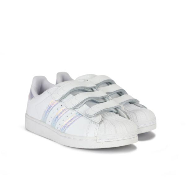 UNISEX WHITE IRIDESCENT STRIPES VELCRO SNEAKERS - ruffntumblekids