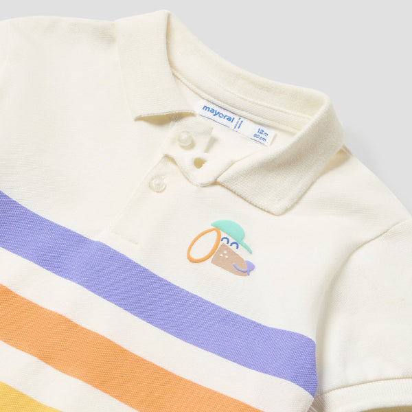 CREAM POLO TEE WITH MULTICOLOR STRIPES FOR BOYS