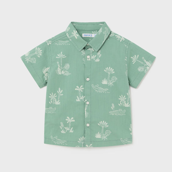 GREEN PRINTED SHORT SLEEVE SHIRT FOR BOYS