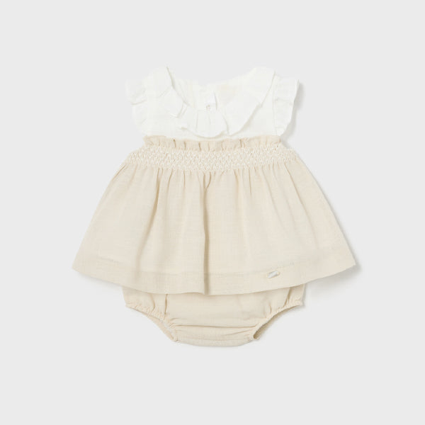 WHITE AND BEIGE BABY BLOUSE SET FOR BABY GIRL