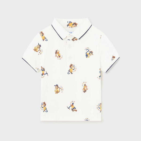 CREAM WITH PRINT POLO TEE FOR BABY BOYS