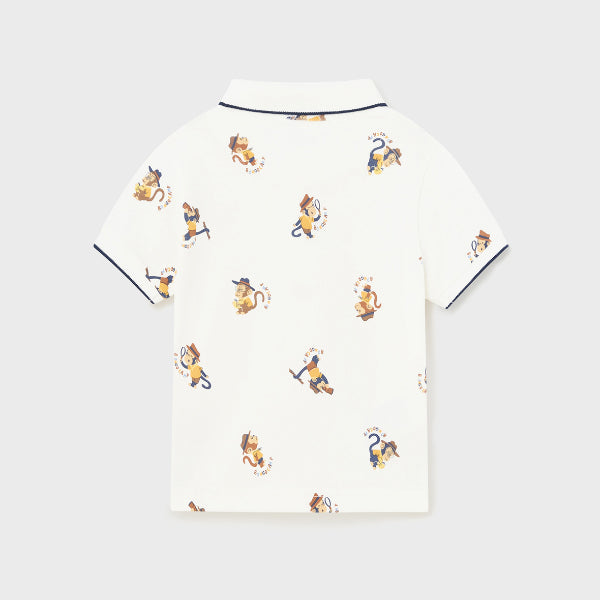 CREAM WITH PRINT POLO TEE FOR BABY BOYS