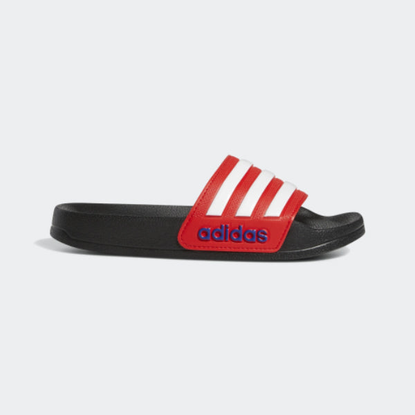 RED AND BLACK ADIDAS SLIPPERS