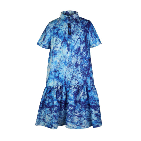 GIRLS BLUE AND WHITE ABSTRACT SWING DRESS