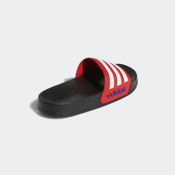 RED AND BLACK ADIDAS SLIPPERS