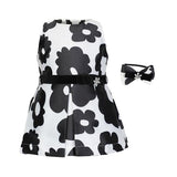 GIRLS BLACK AND WHITE MIKADO DRESS WITH HAIRBOW - ruffntumblekids