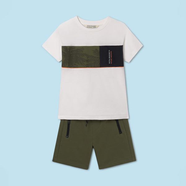 CREAM AND ARMY GREEN SHORT SET FOR BOYS