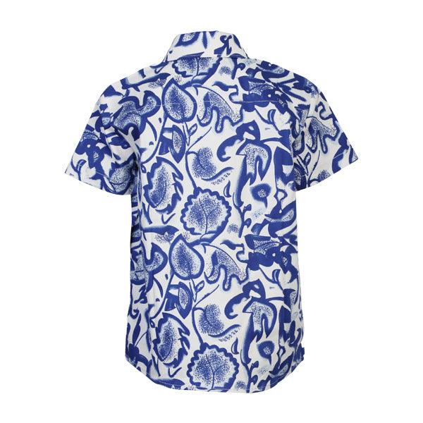 BOYS BLUE FLORAL SHORT SLEEVE SHIRT - ruffntumblekids