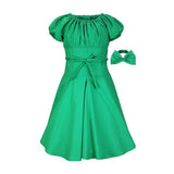 GREEN MILKMAID DRESS WITH WELT CORD BELT AND HAIRBAND - ruffntumblekids