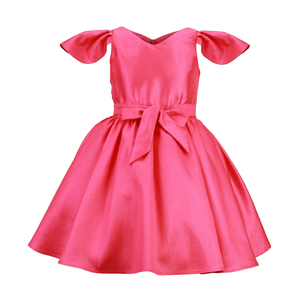 GIRLS FUCHSIA PINK SHORT SLEEVES DRESS