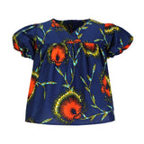 NAVY BLUE AND ORANGE V-NECK BLOUSE AND FLARE SHORT SET - ruffntumblekids