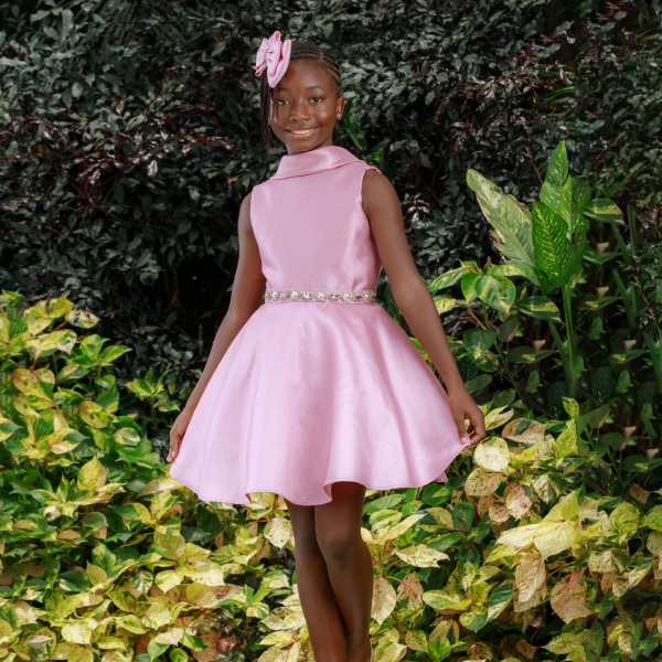 GIRLS DUSTY PINK RHINESTONE EMBELISHED DRESS