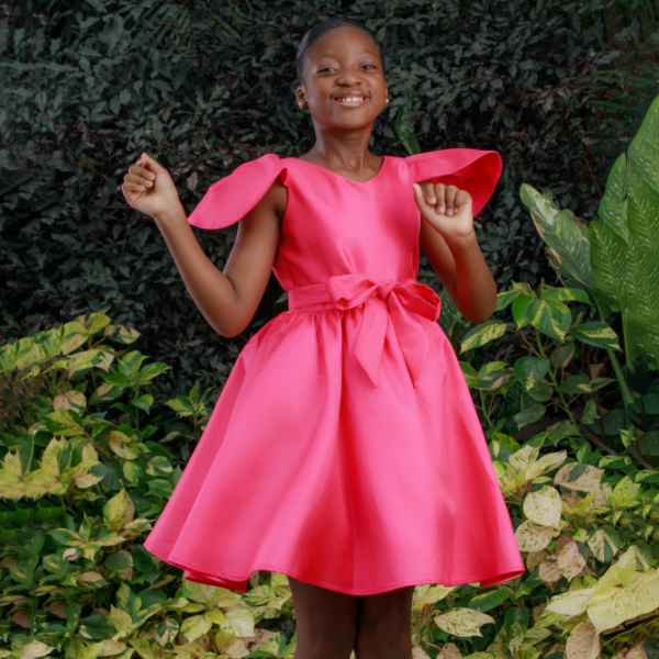 GIRLS FUCHSIA PINK SHORT SLEEVES DRESS