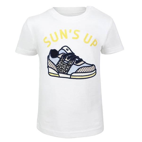 BOYS SNEAKER APPLIQUE T-SHIRT - WHITE - ruffntumblekids