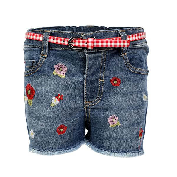 BABY GIRLS DENIM BLUE EMBROIDERED SHORTS WITH BELT - ruffntumblekids