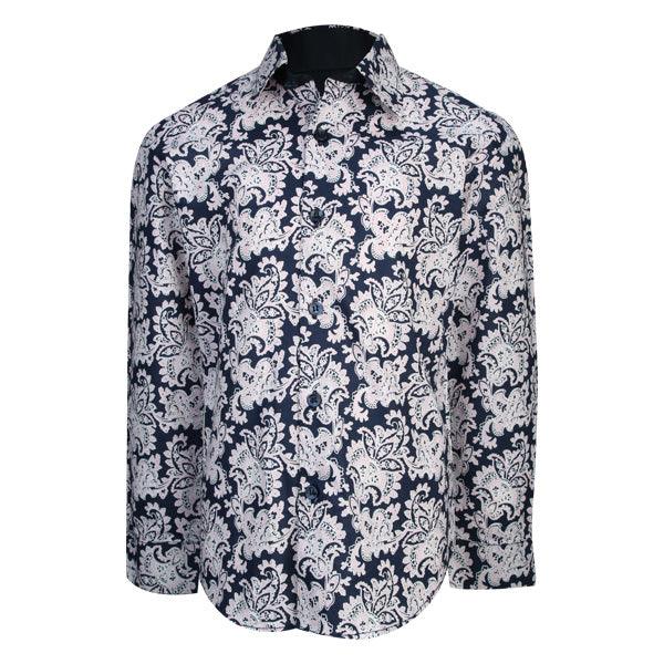 BOYS NAVY BLUE LONG SLEEVE SHIRT WITH WHITE PRINT