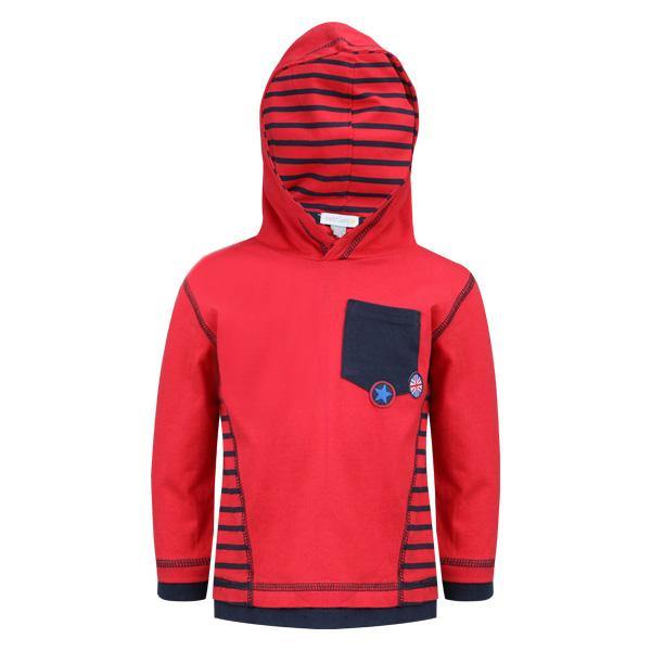 BOYS HOODIE WITH STRIPES - RED & NAVY BLUE - ruffntumblekids