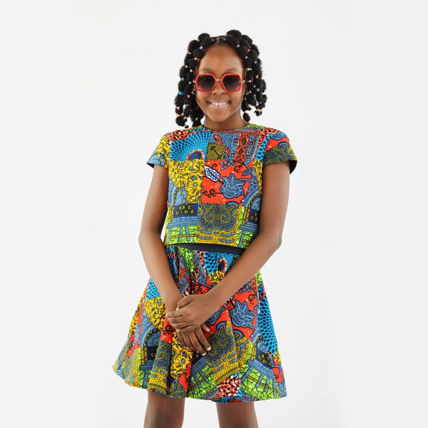 GIRLS ANKARA PRINT SKIRT SET -  MULTICOLOR - ruffntumblekids