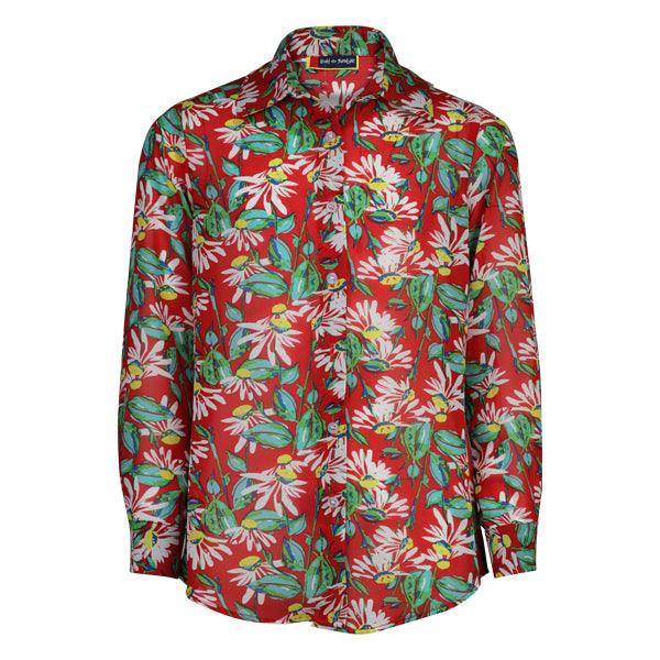 GIRLS RED FLORAL CHIFFON SHIRT