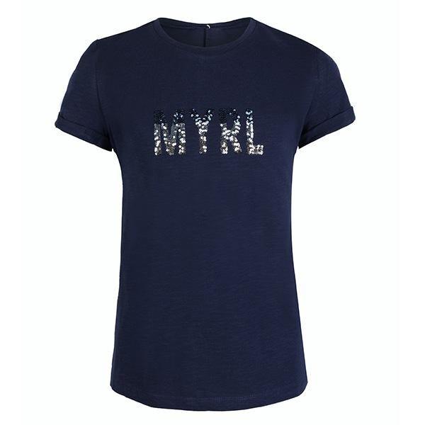 GIRLS NAVY SHORT SLEEVE 'MYRL' TOP - ruffntumblekids