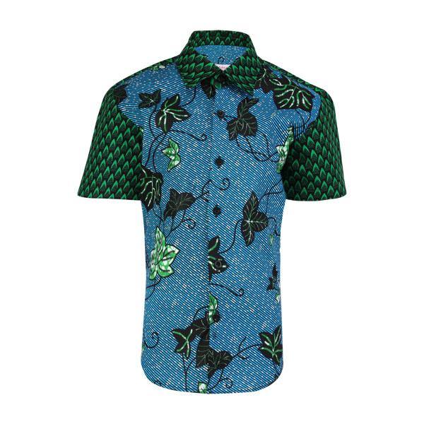 BOYS MIX ANKARA SHORT-SLEEVE SHIRT - BLUE & GREEN - ruffntumblekids