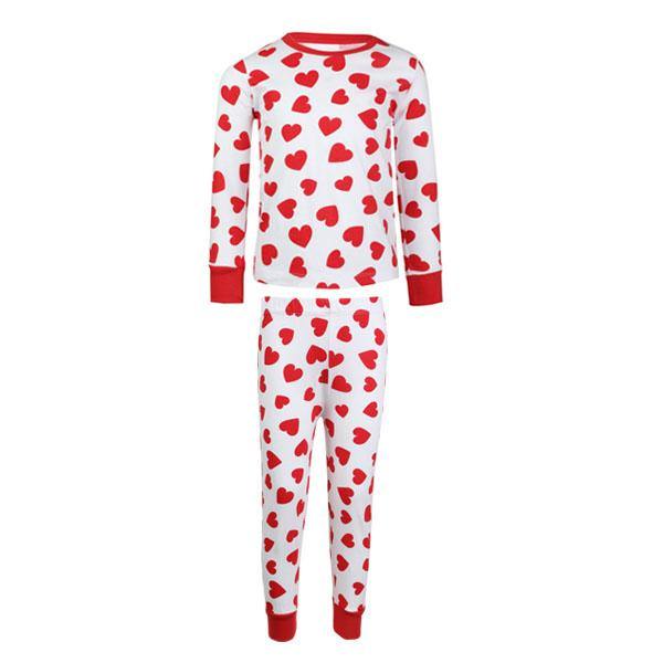 GIRLS HEART PRINT PYJAMAS SET - WHITE AND RED - ruffntumblekids