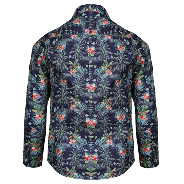 BOYS FLORAL LONG SLEEVE SHIRT - NAVY BLUE - ruffntumblekids