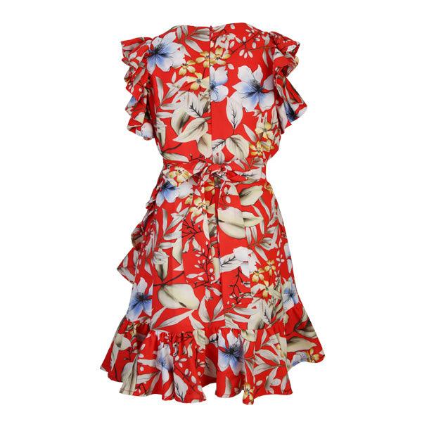 GIRLS MULTICOLOR FLORAL WRAP DRESS