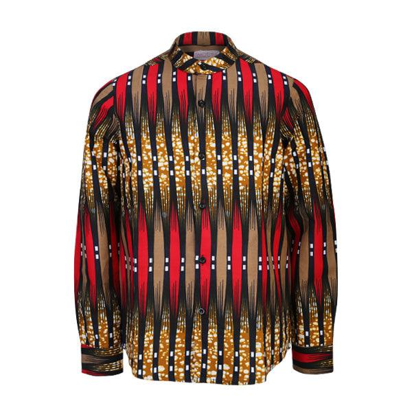 BOYS BROWN LONG-SLEEVE ANKARA SHIRT - ruffntumblekids