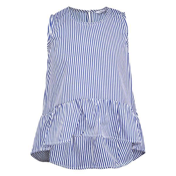 GIRLS NAVY BLUE HIGH-LOW STRIPED BLOUSE