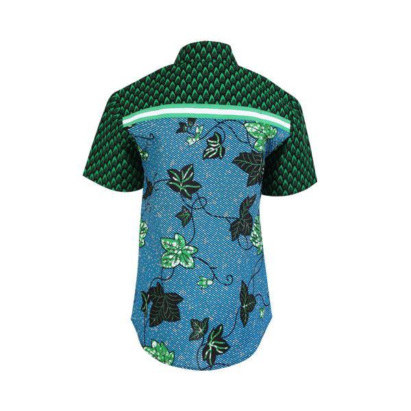 BOYS MIX ANKARA SHORT-SLEEVE SHIRT - BLUE & GREEN - ruffntumblekids