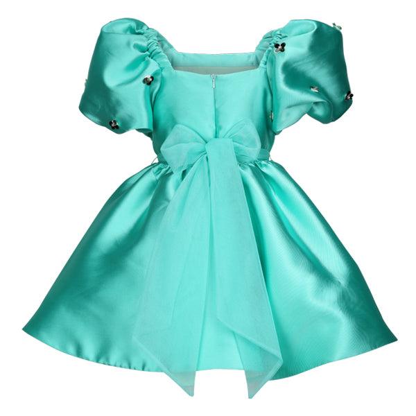 GIRLS MINT GREEN PUFFED SLEEVE BALL DRESS