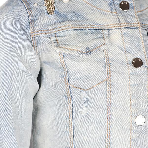 BIG GIRLS BLEACHED DENIM JACKET - BLUE - ruffntumblekids