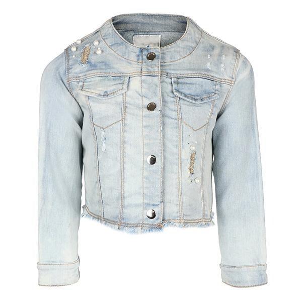 BIG GIRLS BLEACHED DENIM JACKET - BLUE - ruffntumblekids