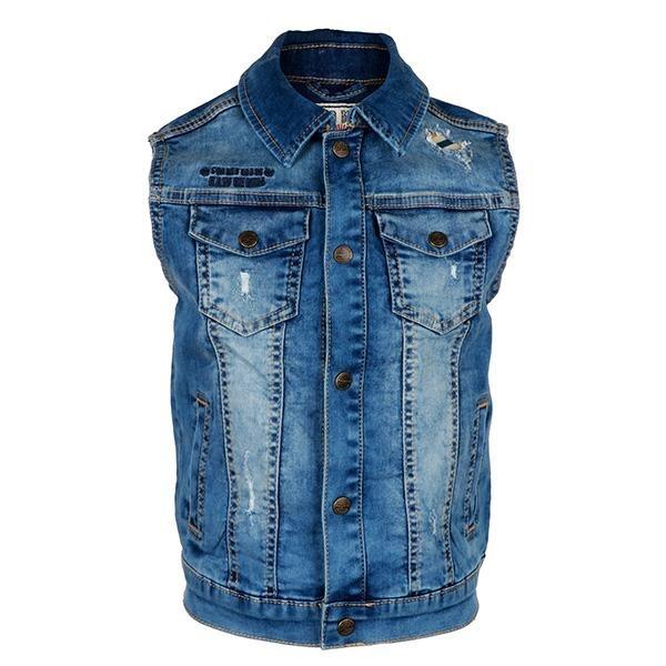 BOYS DENIM BLUE WILD WEST SLEEVELESS JACKET - ruffntumblekids