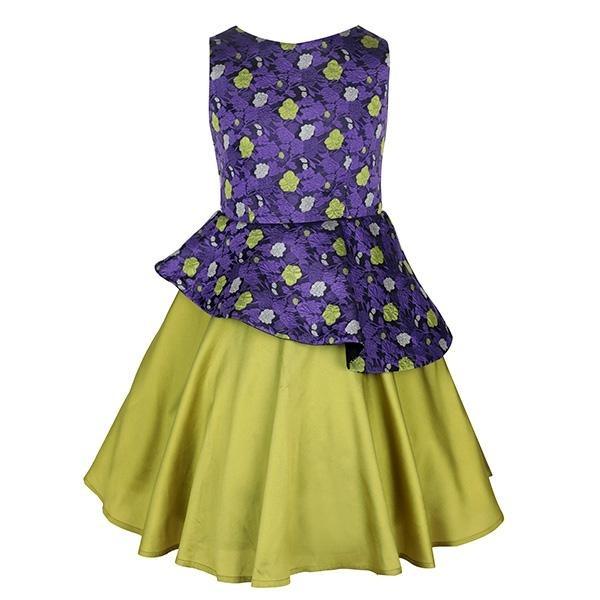 GIRLS PURPLE AND LIME PEPLUM PARTY DRESS - ruffntumblekids