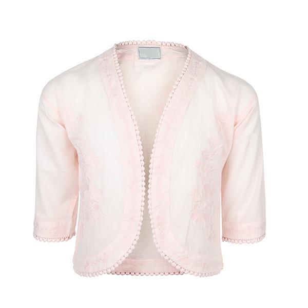 GIRLS EMBROIDERED BOLERO JACKET - ROSE PINK - ruffntumblekids