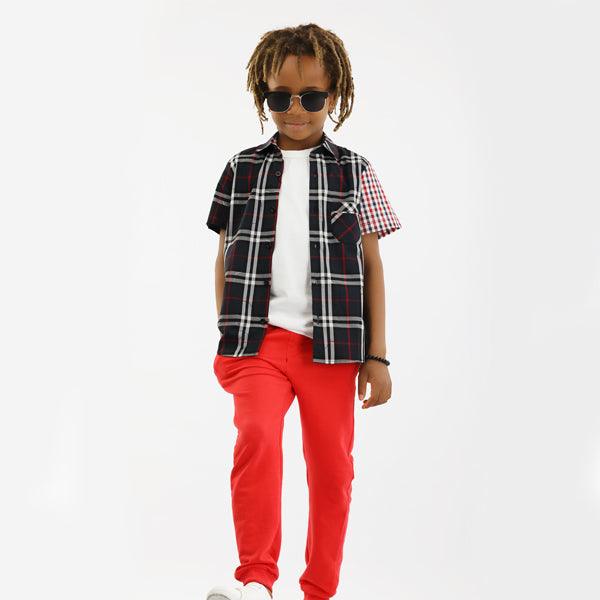 DUAL-PATTERN MULTICOLOR SHORT SLEEVE CHECK SHIRT FOR BOYS - ruffntumblekids