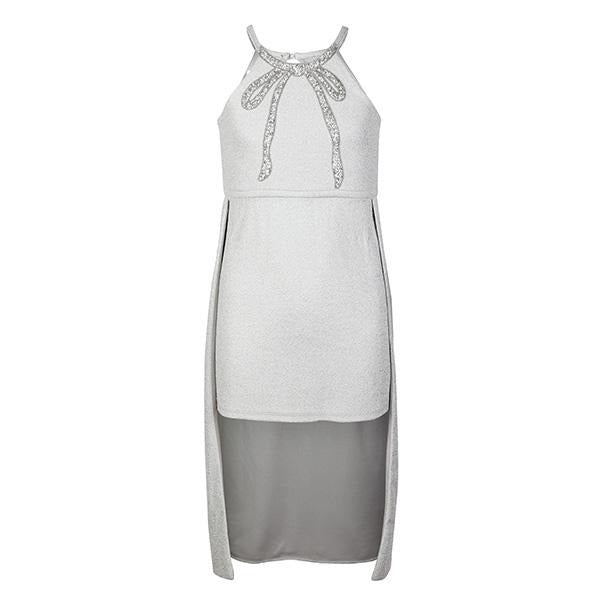 GIRLS HALTER NECK DRESS - SILVER - ruffntumblekids