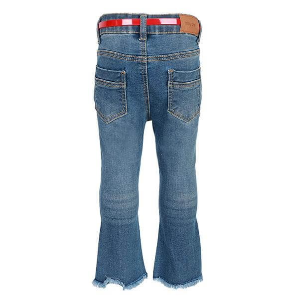 BABY GIRLS BLUE EMBROIDERED DENIM PANTS WITH BELT - ruffntumblekids