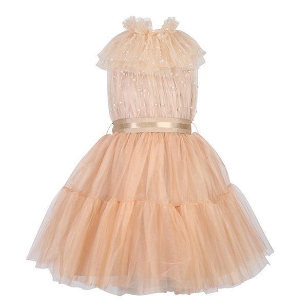 GIRLS PARTY DRESS WITH PEARL DETAIL - GOLD - ruffntumblekids